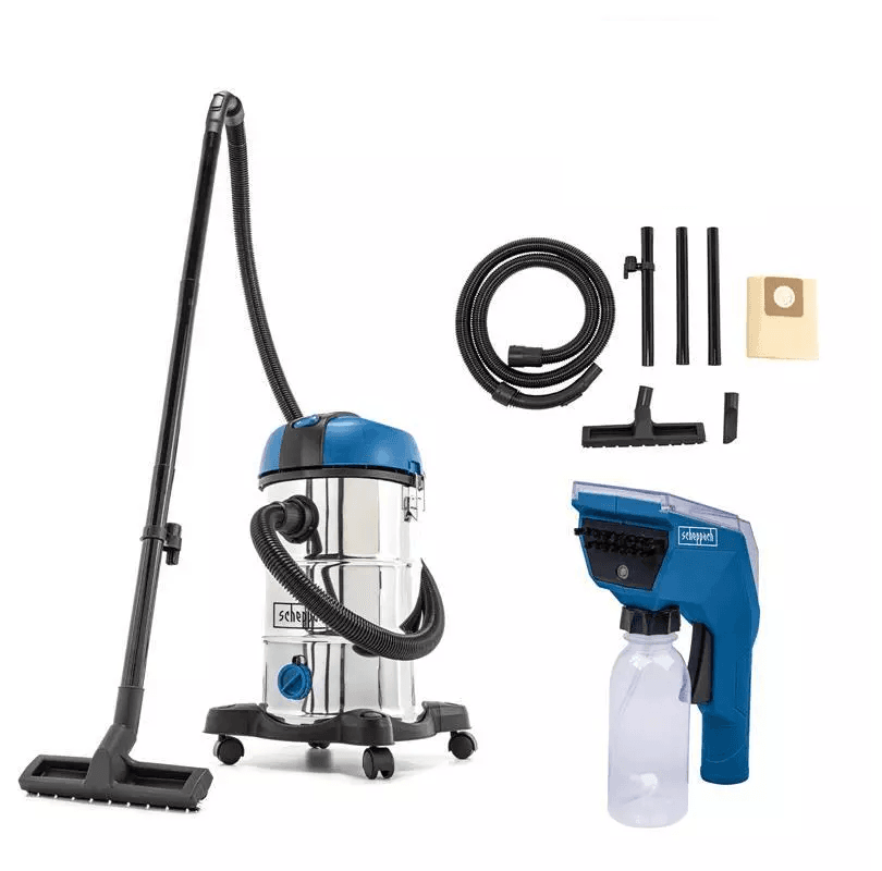 Scheppach NTS30V2 - Ηλεκτρική Σκούπα Υγρών & Στερεών 30L με Βούρτσα Καθαρισμού Υφασμάτων PRB300 – Σετ 2τμχ